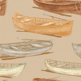 Oarshale Driftboats wallpaper with boat pattern, beige background, and shaded shadow effect.