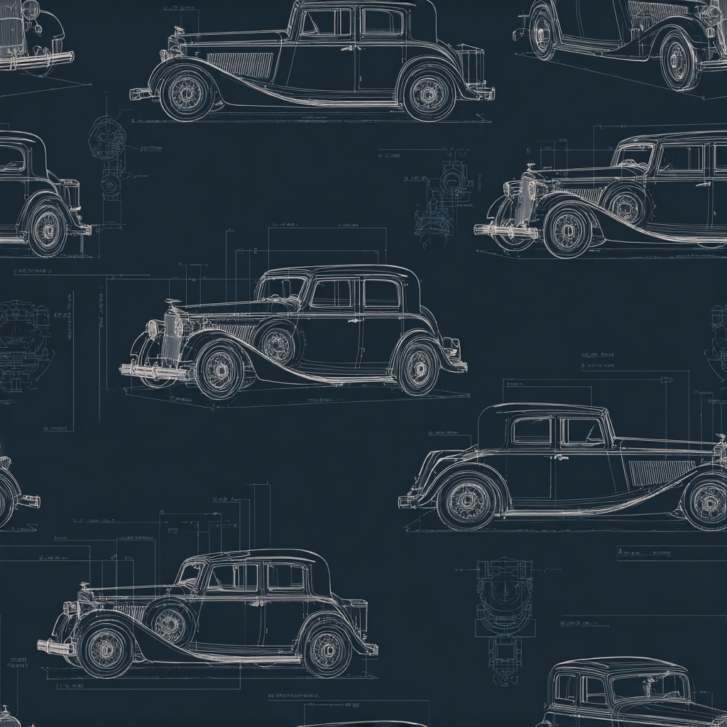 Aurelio Motor Archive Wallpaper featuring a blueprint car pattern.