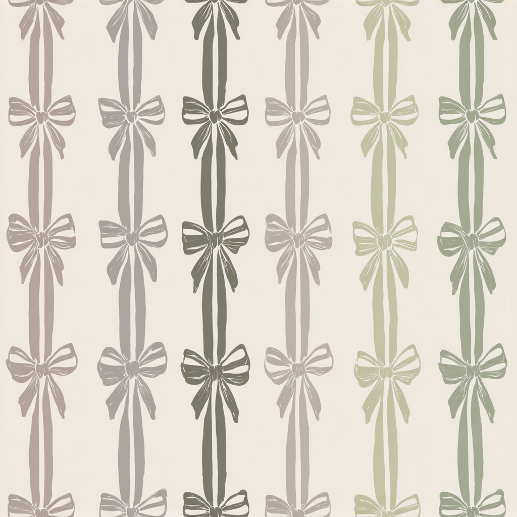 Patterned Maison Rue Wallpaper with vertical bow stripes in muted colors.