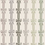 Patterned Maison Rue Wallpaper with vertical bow stripes in muted colors.