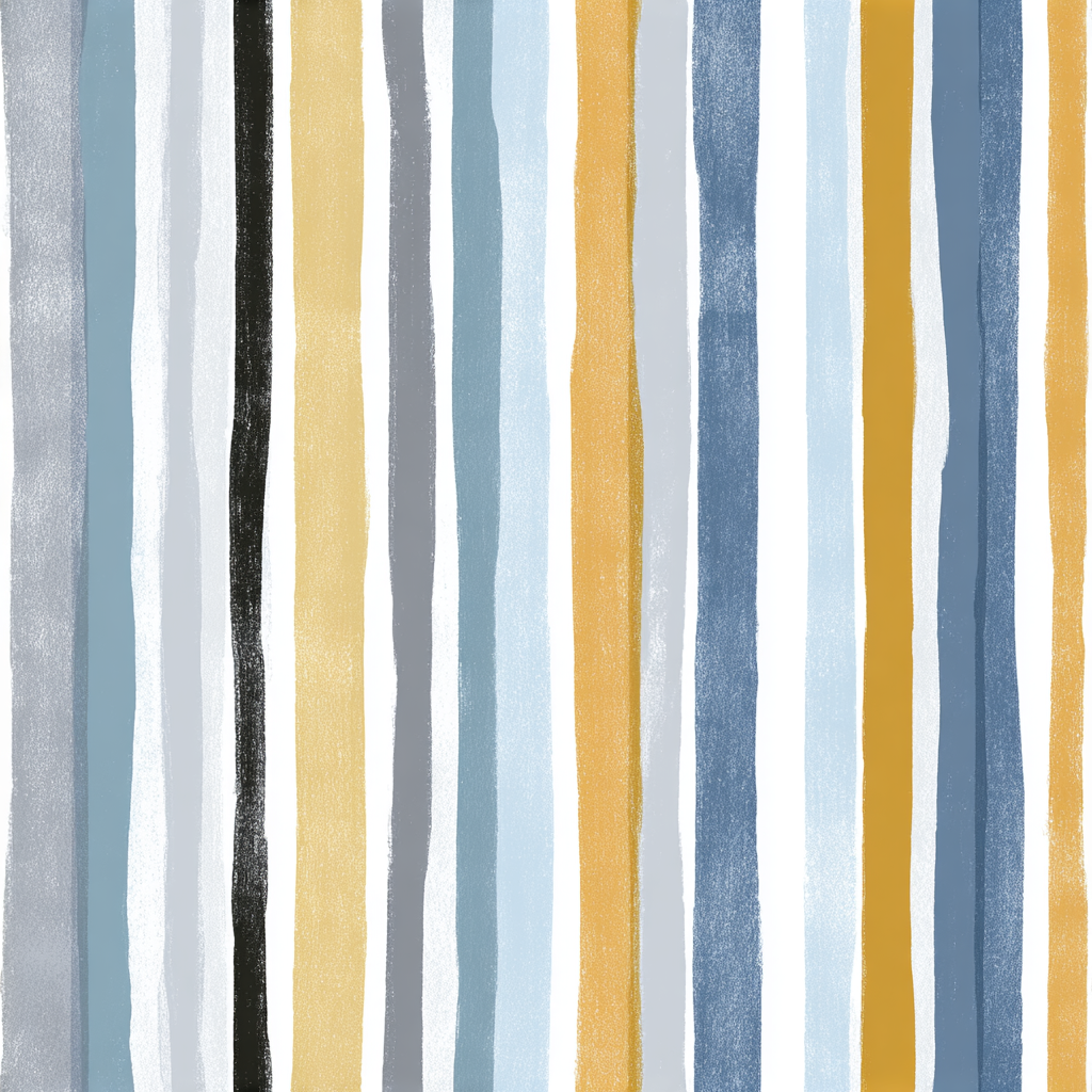 Striped wallpaper with gray, blue, black, and yellow vertical bands.
