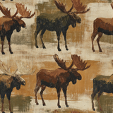 Printed wallpaper with a moose pattern on a textured background.