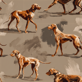 Russet vanguard wallpaper with illustrated dog pattern and shaded background.
