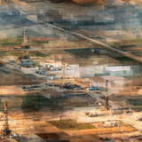 Permian Patchwork wallpaper with an abstract, textured pattern reminiscent of farmland.
