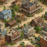 Old West town wallpaper featuring weathered buildings and dirt roads.