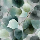 Botanical silverwood wallpaper with eucalyptus pattern and watercolor texture.