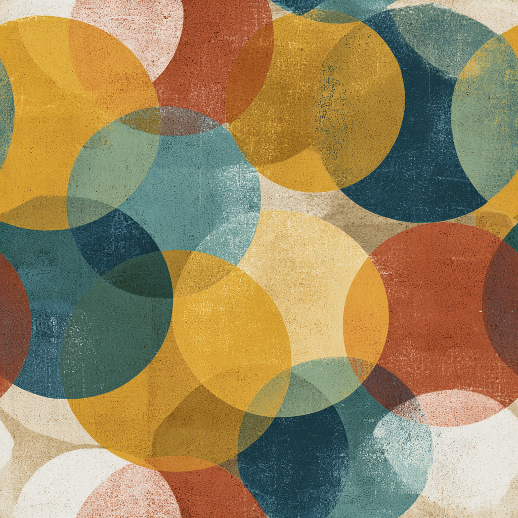 Retro geometric wallpaper with overlapping orange, yellow, and teal circles.