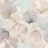 Low Tide Relics wallpaper with a seashell and starfish pattern.