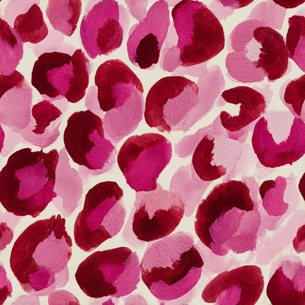 Pink rose ember wallpaper with an animal-print design featuring painted patterns and vibrant pink and burgundy hues.
