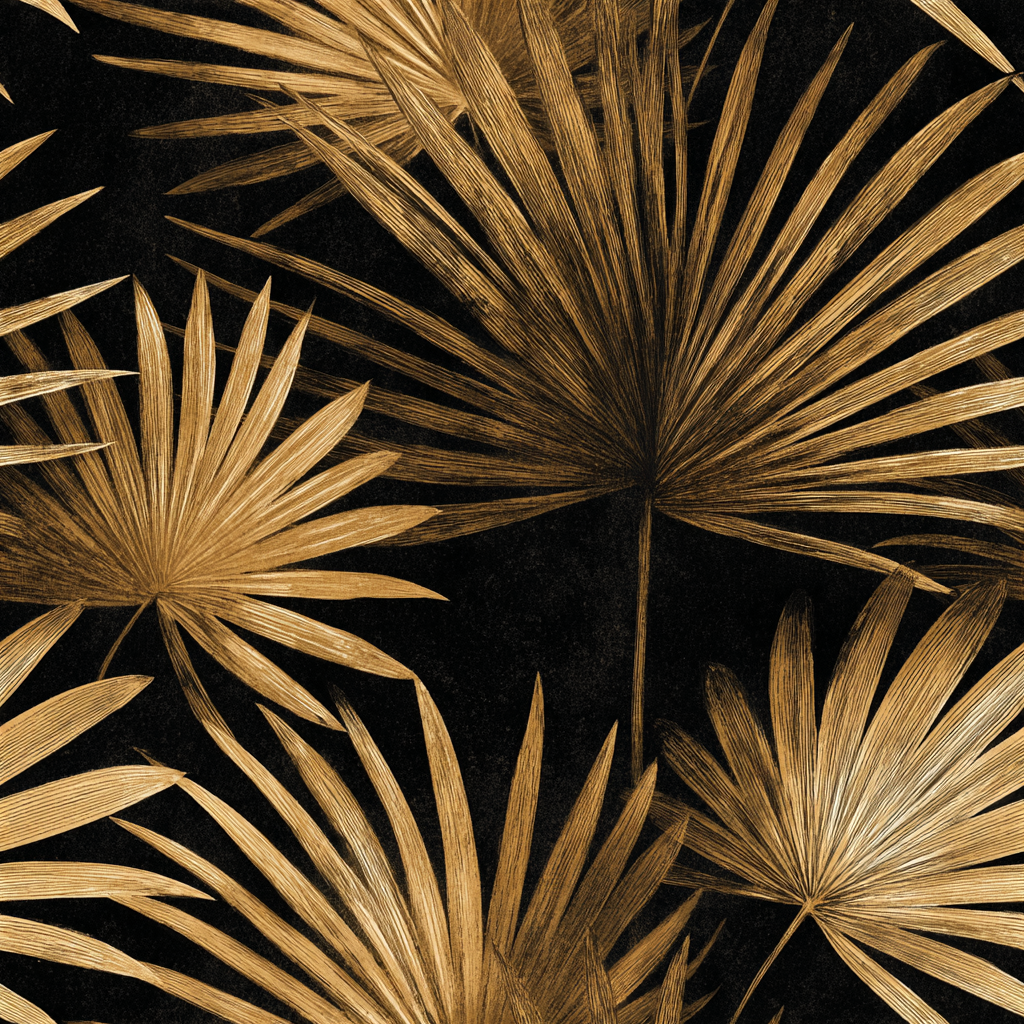 Golden Sirocco Palm Wallpaper with dark background and detailed leaf pattern.