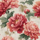 Floral wallpaper with pink peonies on a beige textured background.