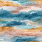 Watercolor Dune Mirage Wallpaper with blue, peach, and gold accents.