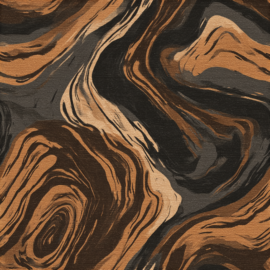 Espresso vein wallpaper with brown and tan fluid marble pattern.
