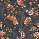 Floral rusted bloom wallpaper from Seabrook, with trailing vines and leaf pattern.
