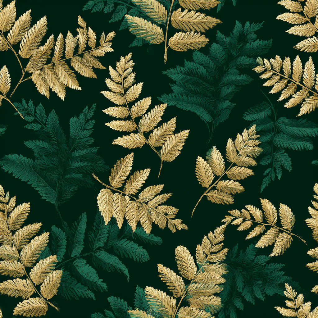 Forest Gild Wallpaper with a gold and green leaf pattern.

