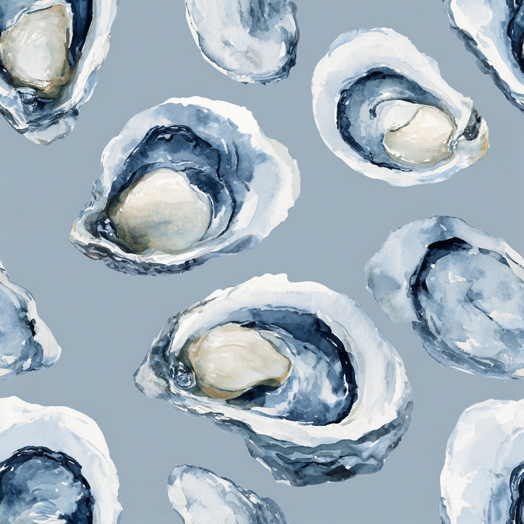 Watercolor oyster wallpaper for coastal kitchens