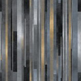 Graphite stripe wallpaper with gold accents and geometric pattern.