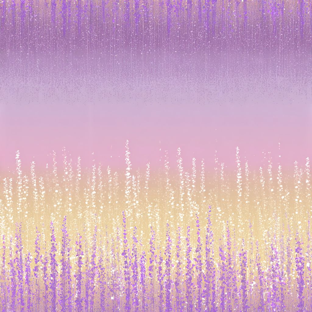 Lavenderfall wallpaper in purple, from Wallpapers, featuring a speckled lavender rain and field of white and purple blossoms.
