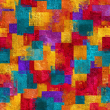 Colorful mosaic wallpaper featuring an abstract pattern of painted squares.