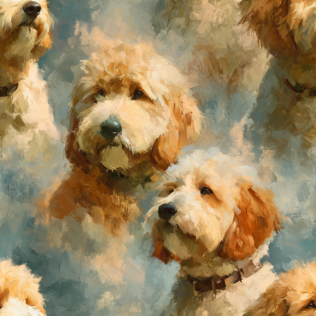 Gold dog pattern wallpaper with leafy collars, from Maple, in a painterly, repeat design.