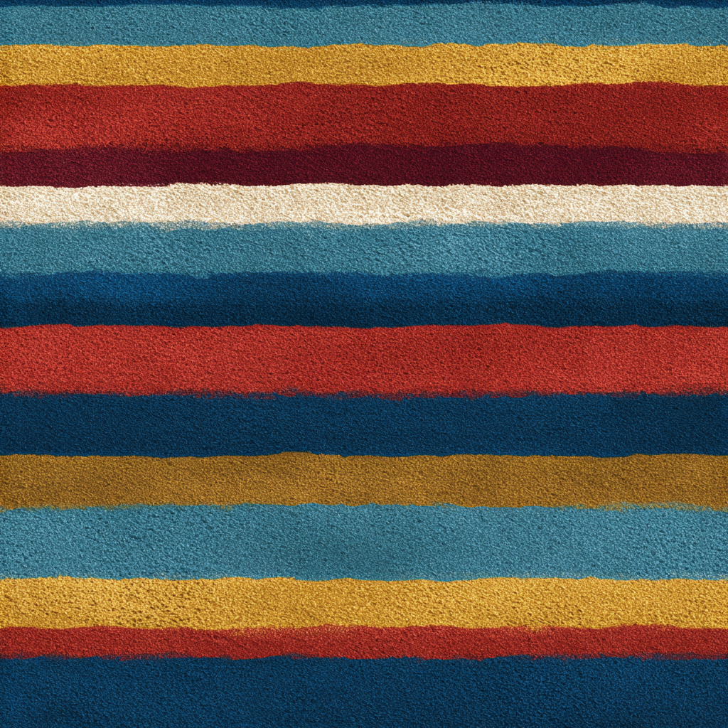 Striped wallpaper with red, beige, and blue bands, textured.