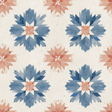 Blue Mesa Quilt Wallpaper with blue and orange floral geometric pattern.