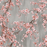 Pink Sakura Blossom Wallpaper with flowering branches over a textured grey background.