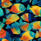 Colorful fish wallpaper with a bright watercolor pattern.
