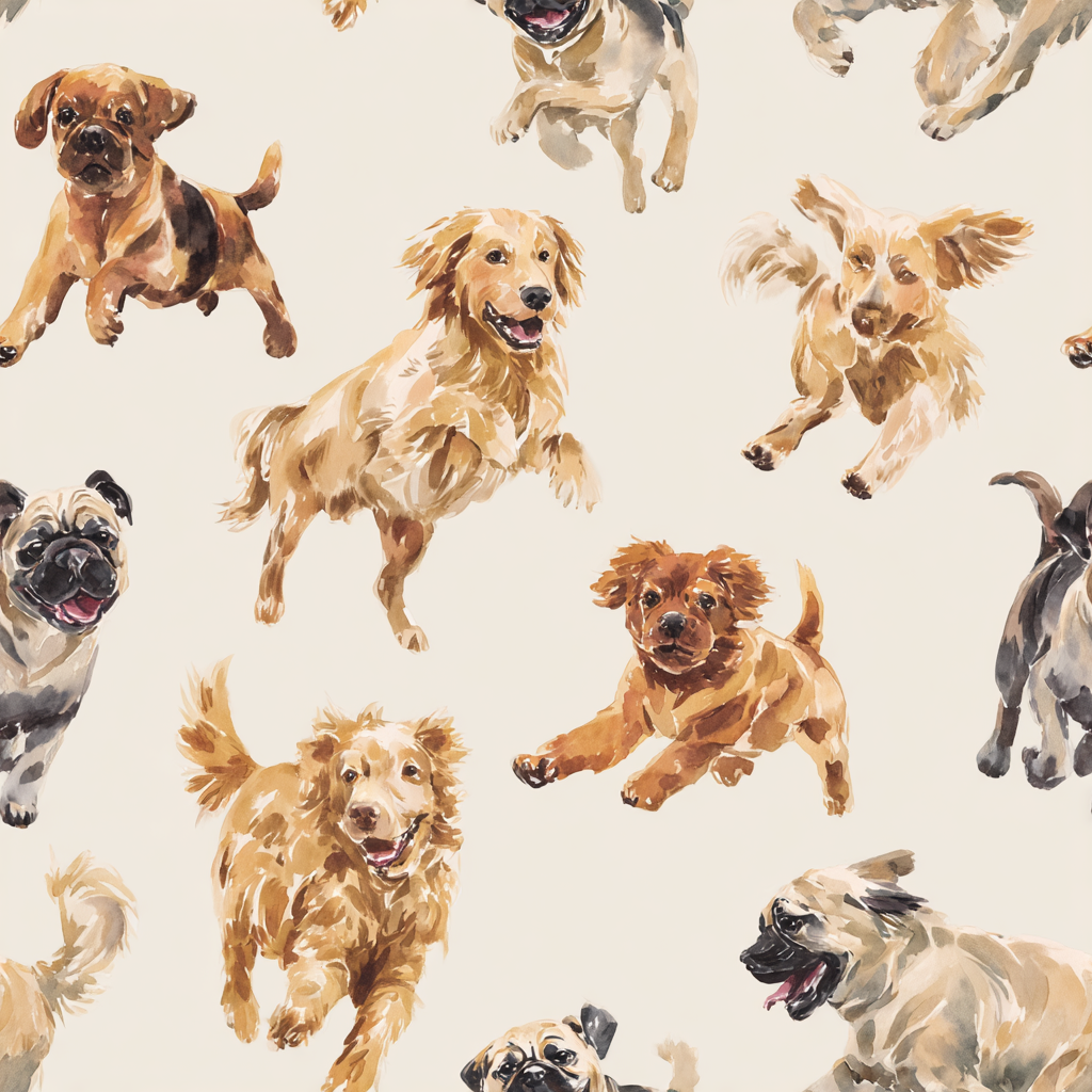 Patterned wallpaper with running dogs from the Happy Hour Hounds collection.