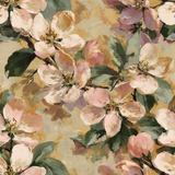Floral wallpaper with a painted texture from Fleur d’Orchard, featuring pink and white blossom pattern.
