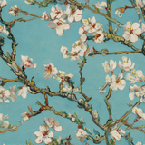 Floral wallpaper by van Gogh featuring a blossoming almond tree against a blue sky.
