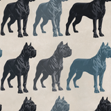 Dog pattern Ironclad Estate Wallpaper with multiple dogs in alternating black and blue-gray shades.