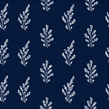 Navy sprig almanac wallpaper with a sprig and leaf pattern on a dark background.