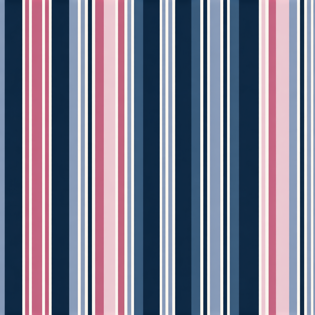 Striped wallpaper with pink, white, and blue vertical lines.