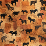 Cave Herd Wallpaper with black cattle pattern on orange and brown textured background.