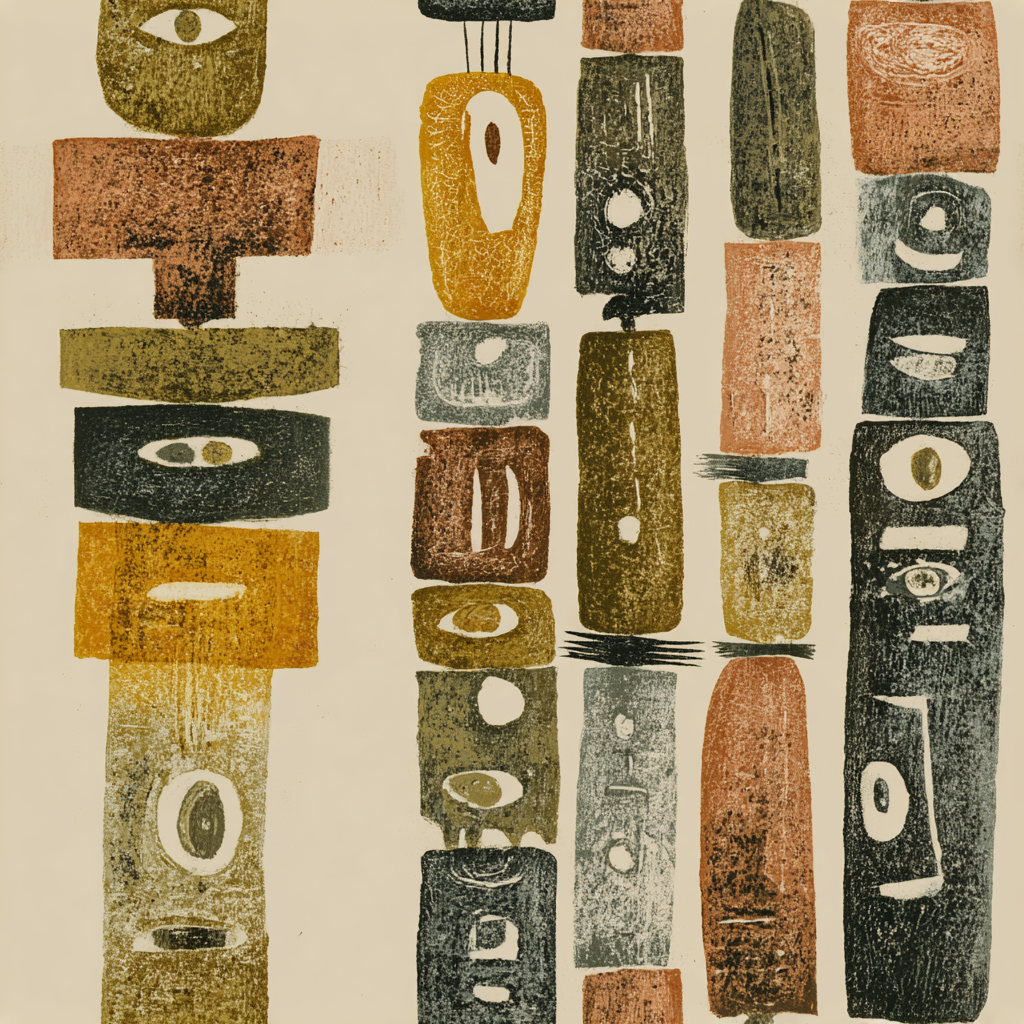 Totem Eye Wallpaper with a column pattern and abstract geometric designs.