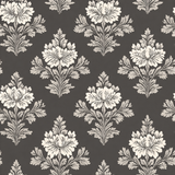Dark gray wallpaper with floral palmette pattern.