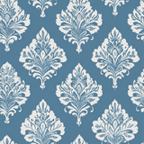 Blue Saltaire Crest wallpaper with damask pattern.
