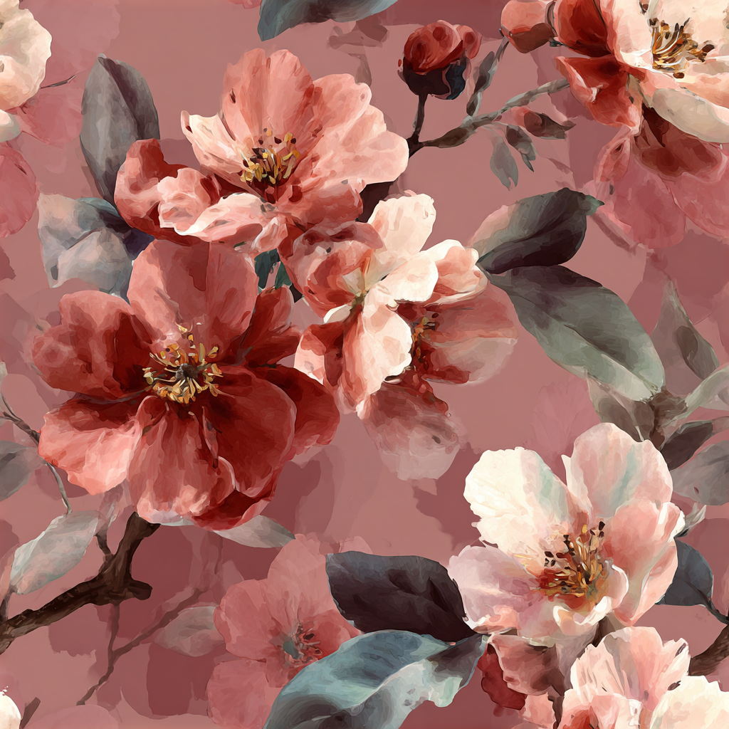 Petaline Nocturne Wallpaper with floral pattern in pink and red hues.