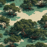 Everroot Wallpaper with tree and swamp pattern, and watercolor texture.