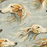 Patterned wallpaper featuring an artistic dog portrait design with flowing mane details.