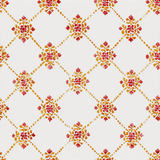 Floral lattice wallpaper in red and yellow with watercolor effect.

