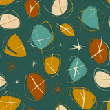 Retro-style wallpaper featuring atomic shapes with mid-century modern design.