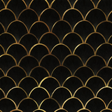 Black and gold scales wallpaper with art deco pattern.