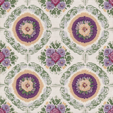 Stitch and rosette revival wallpaper with floral pattern on a textured background.