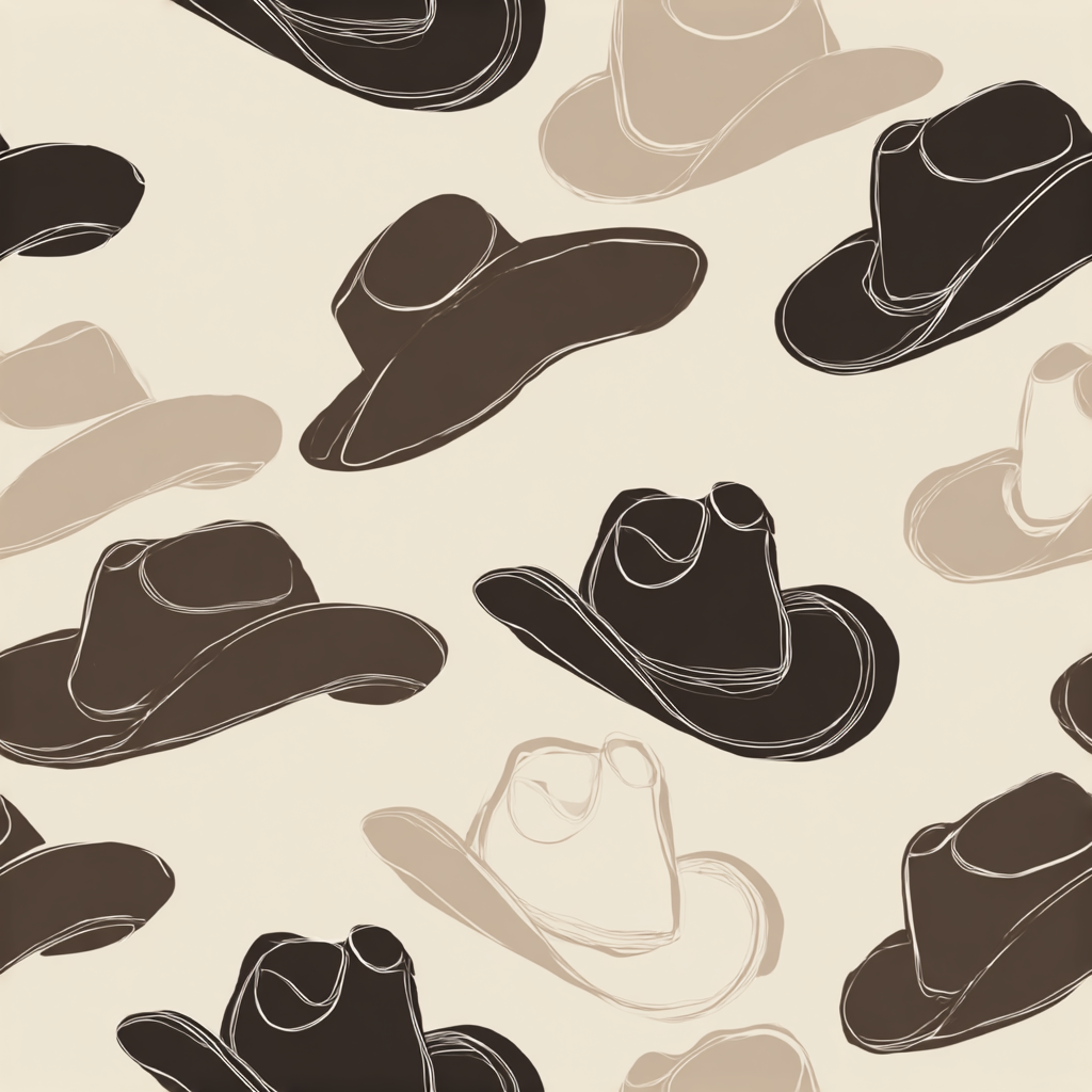 Patterned wallpaper of cowboy hats in brown and beige.