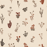 Botanical print wallpaper with desert plant pattern and neutral background.