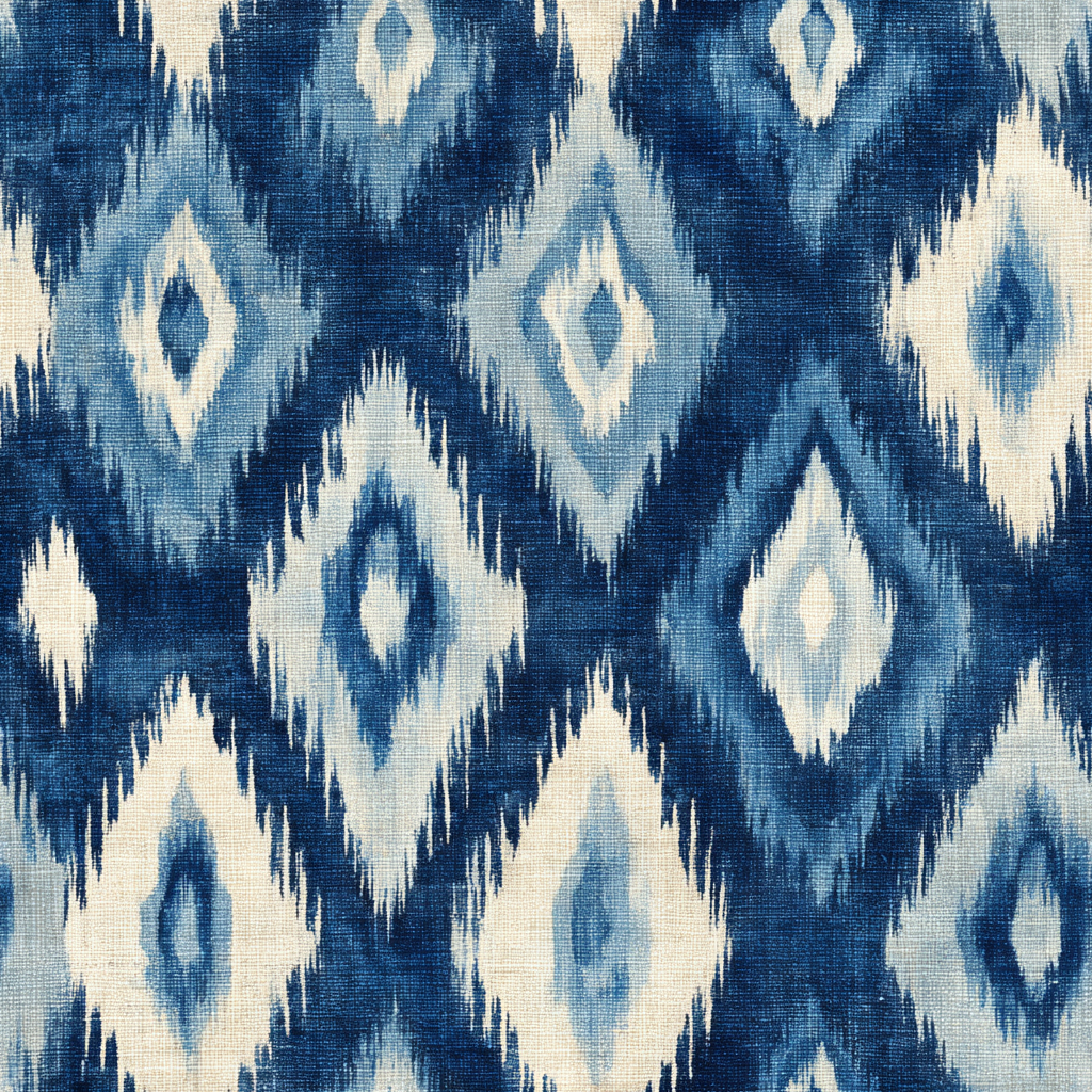 Indigo mirage wallpaper with a diamond ikat pattern texture.