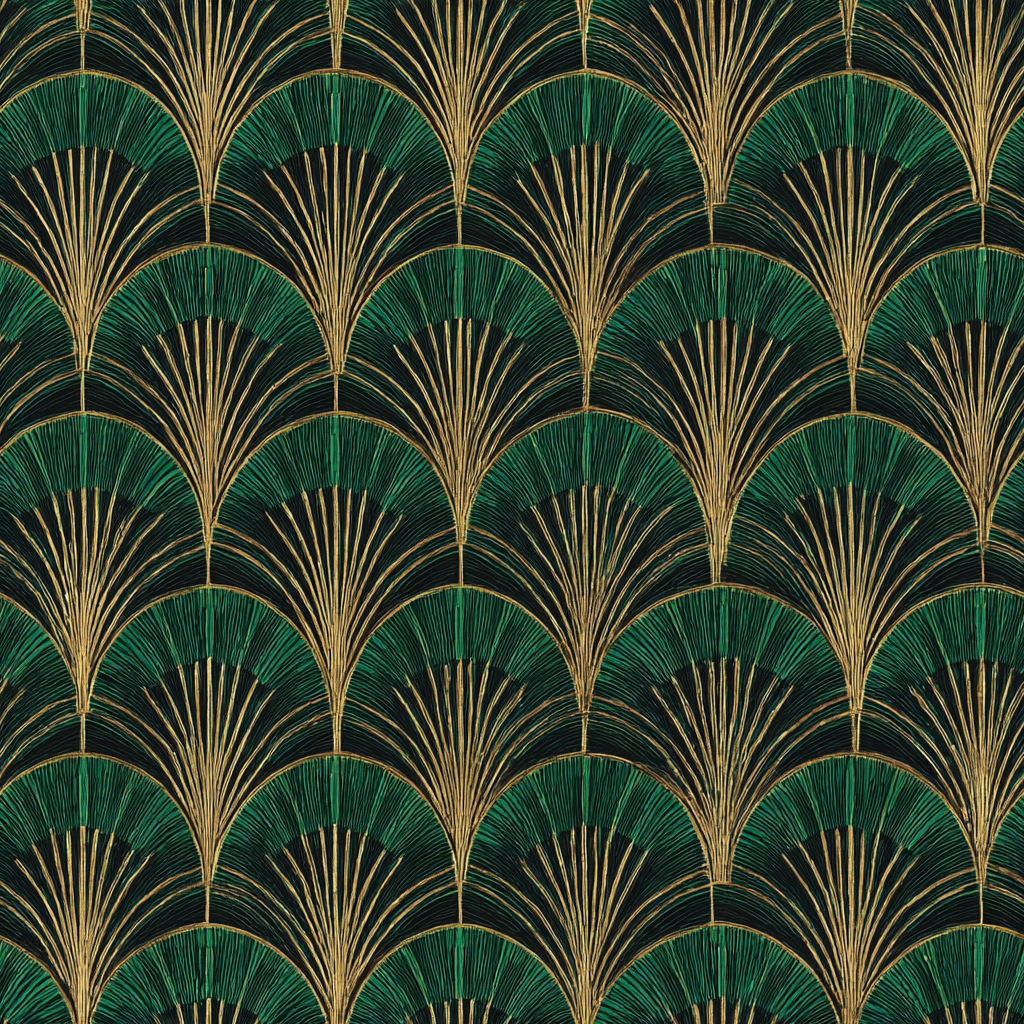 Green art deco wallpaper with gold accents.