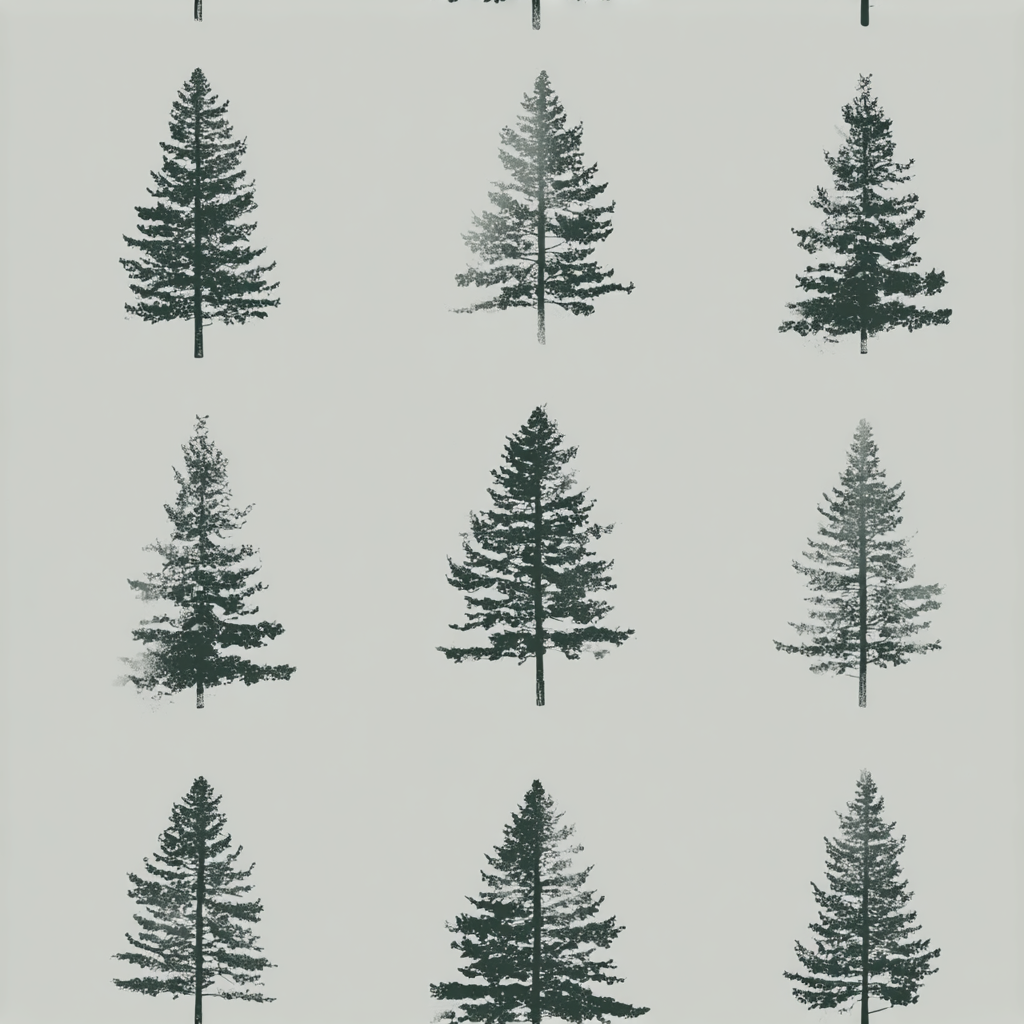 Silhouette grove wallpaper with fir tree pattern and distressed texture.
